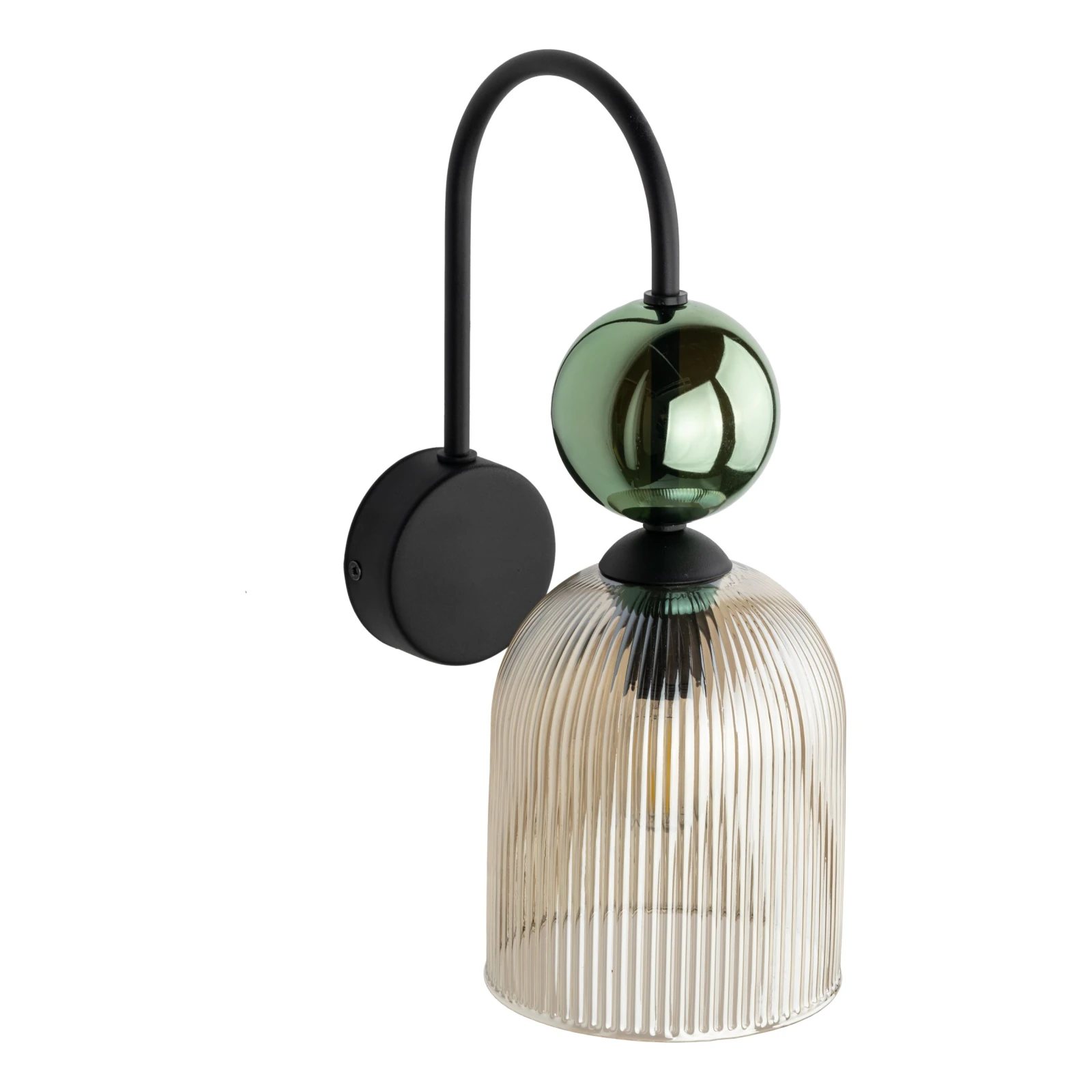 SOPHIA wall light – green ribbed glass, cognac detail
