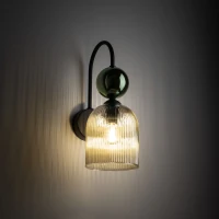 SOPHIA wall light – green ribbed glass, cognac detail - Image 1