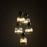 Pendant Lamp 5xE14 – round, green glass, glamour accent - Image 3