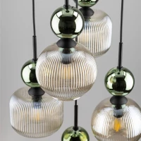 Pendant Lamp 5xE14 – round, green glass, glamour accent - Image 4