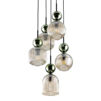Pendant Lamp 5xE14 – round, green glass, glamour accent - Image 6