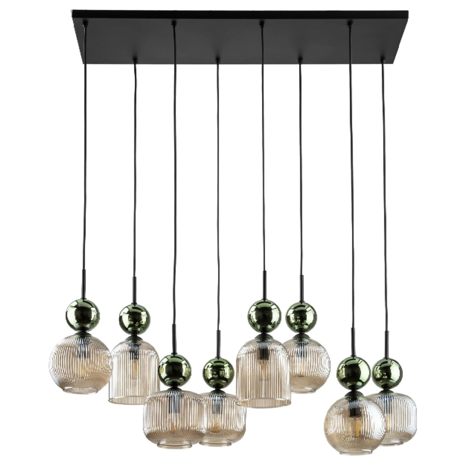 Pendant Light SOPHIA 8xE14 – ribbed glass, green and cognac tones