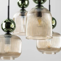Pendant Light SOPHIA 8xE14 – ribbed glass, green and cognac tones - Image 4