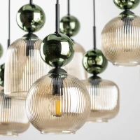 Pendant Light SOPHIA 8xE14 – ribbed glass, green and cognac tones - Image 6