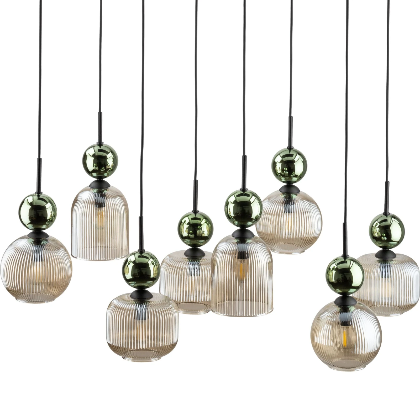Pendant Light SOPHIA 8xE14 – ribbed glass, green and cognac tones