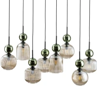 Pendant Light SOPHIA 8xE14 – ribbed glass, green and cognac tones - Image 9