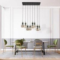 Pendant Light SOPHIA 8xE14 – ribbed glass, green and cognac tones - Image 2