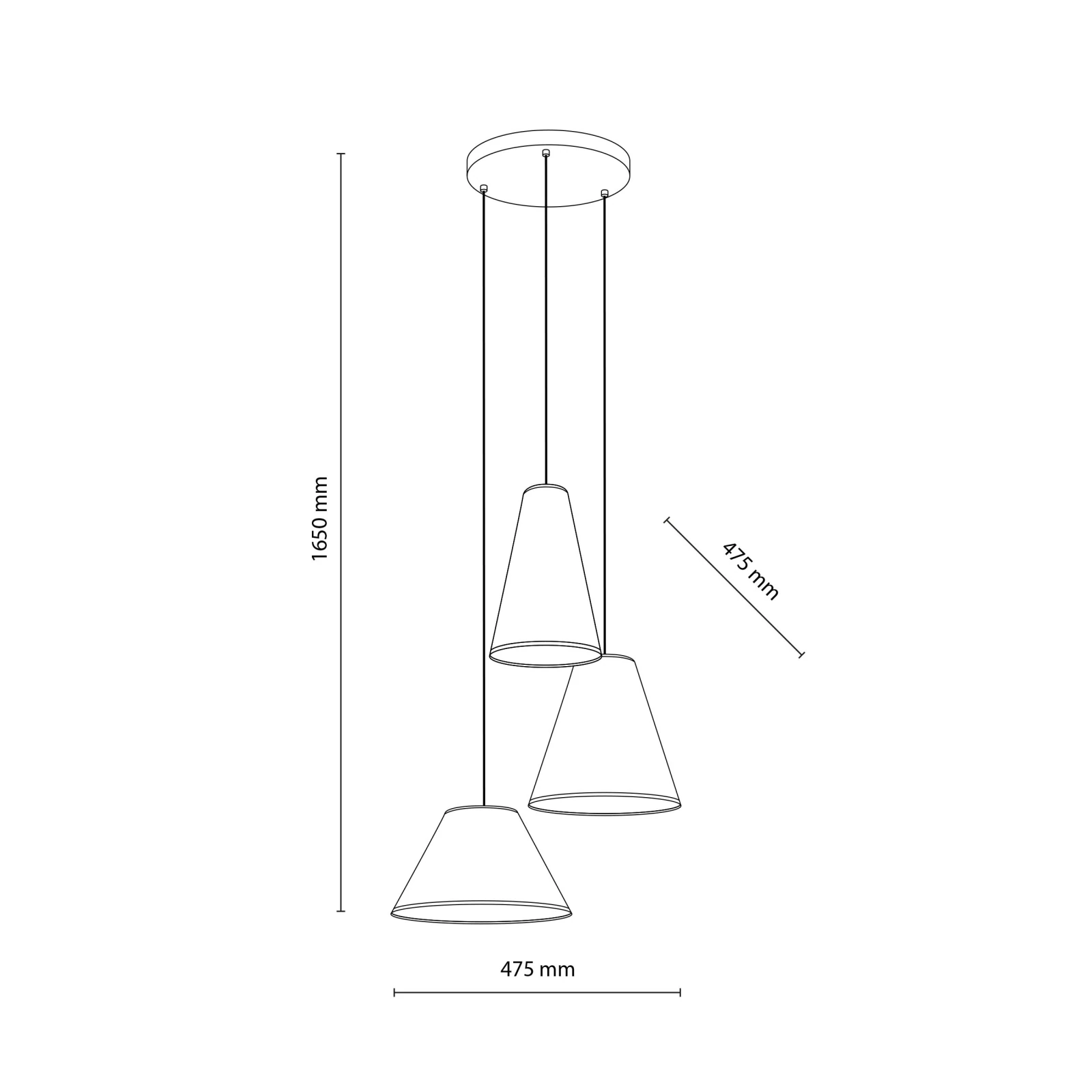 Pendant Light CONEA 3xE27 – three conical beige fabric shades