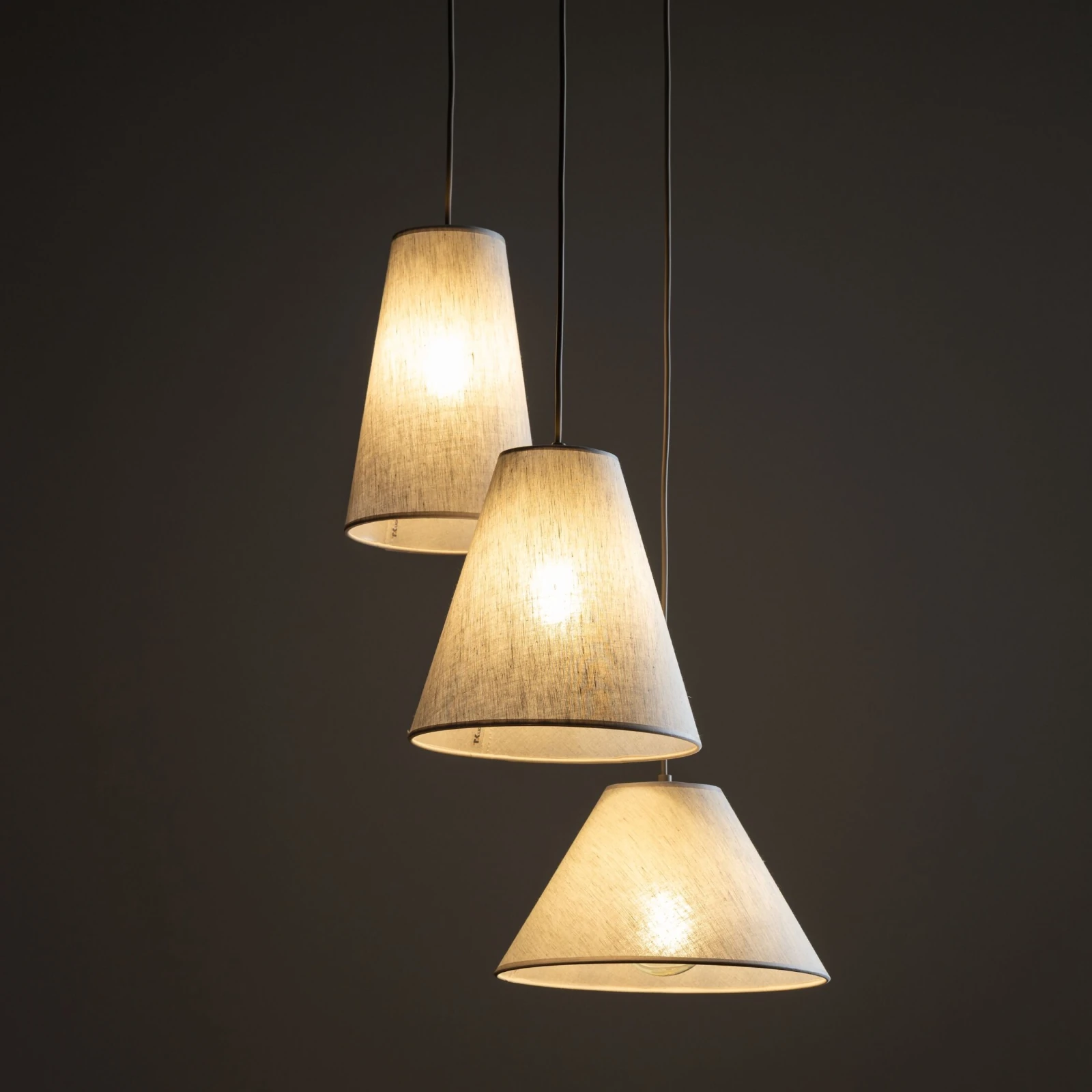 Pendant Light CONEA 3xE27 – three conical beige fabric shades