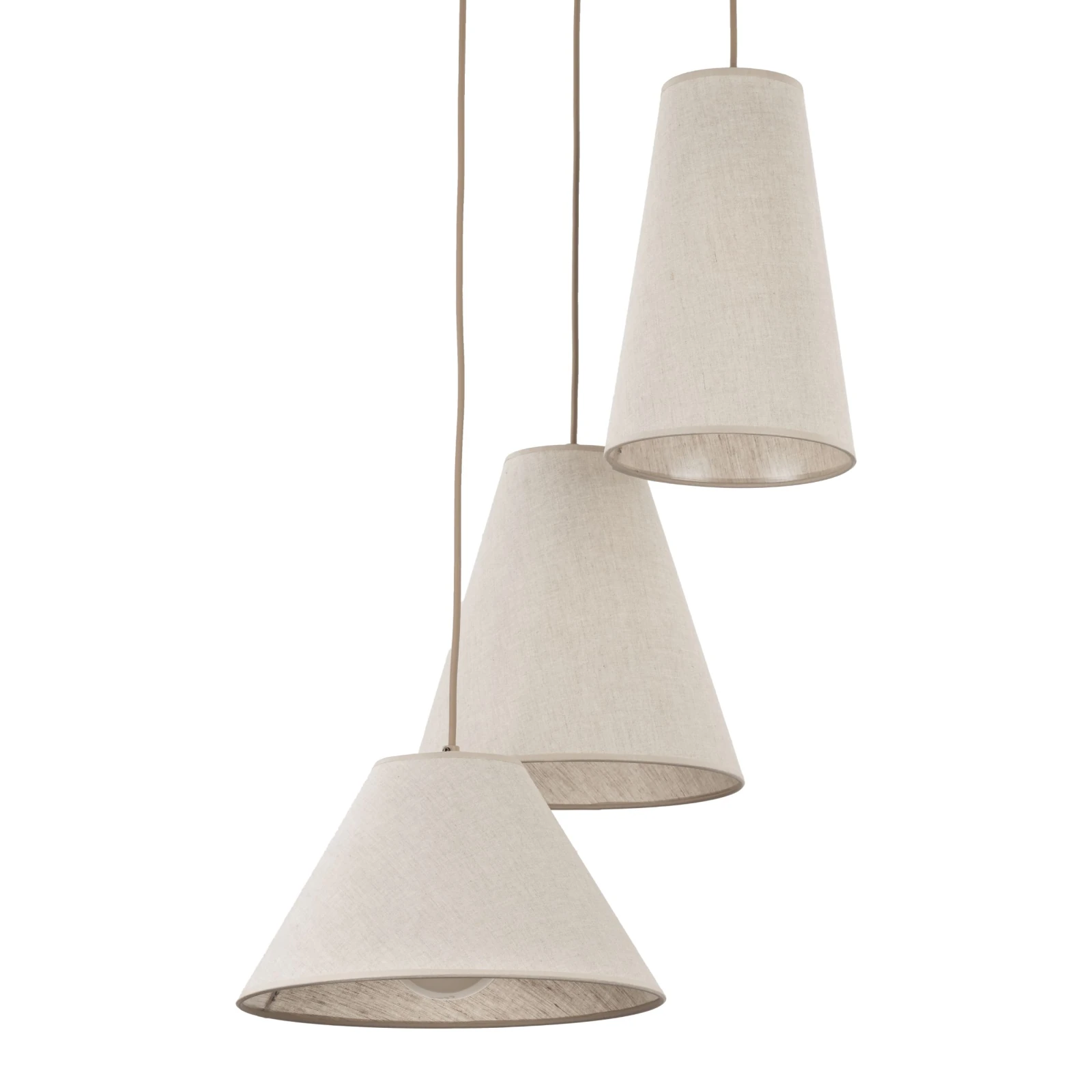 Pendant Light CONEA 3xE27 – three conical beige fabric shades