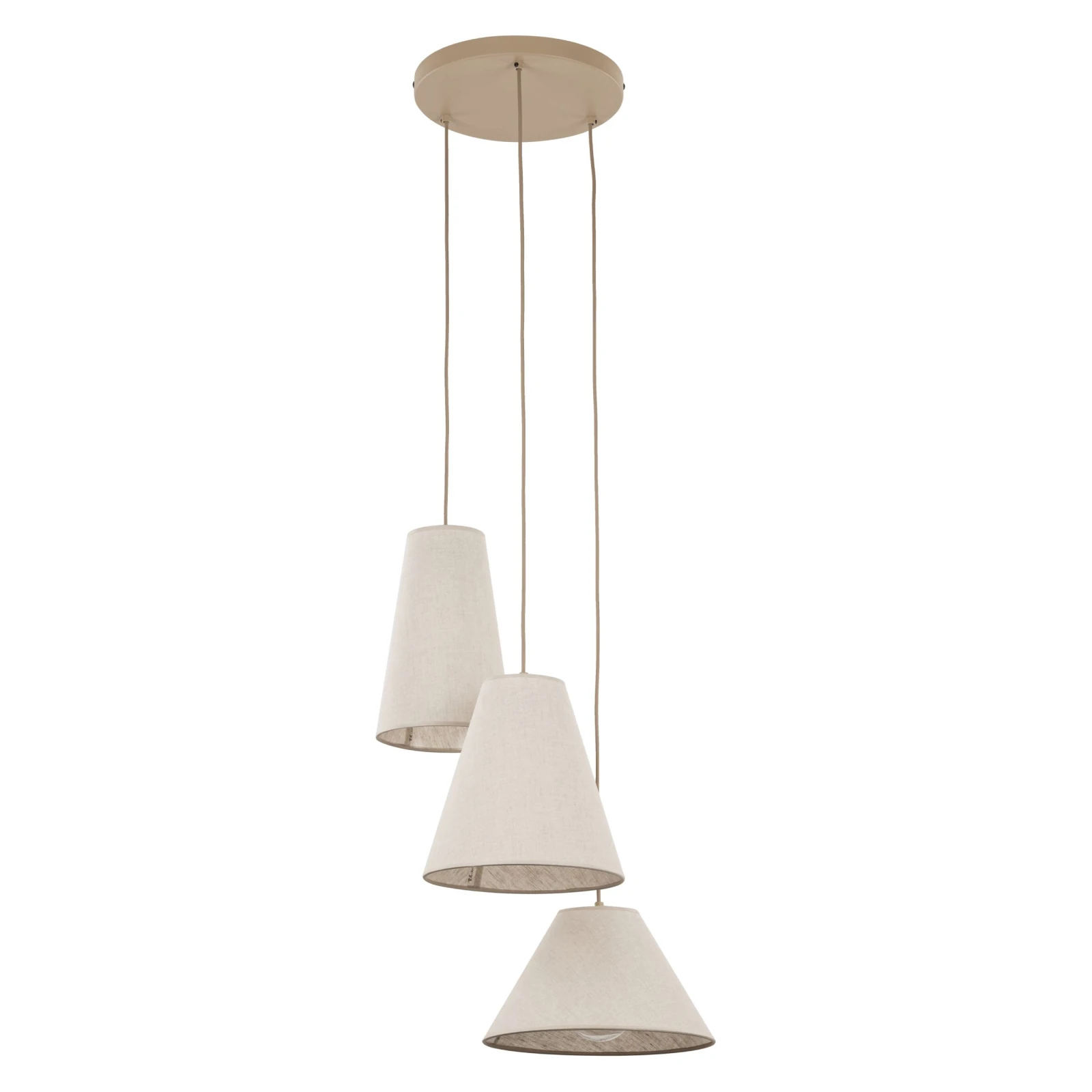 Pendant Light CONEA 3xE27 – three conical beige fabric shades