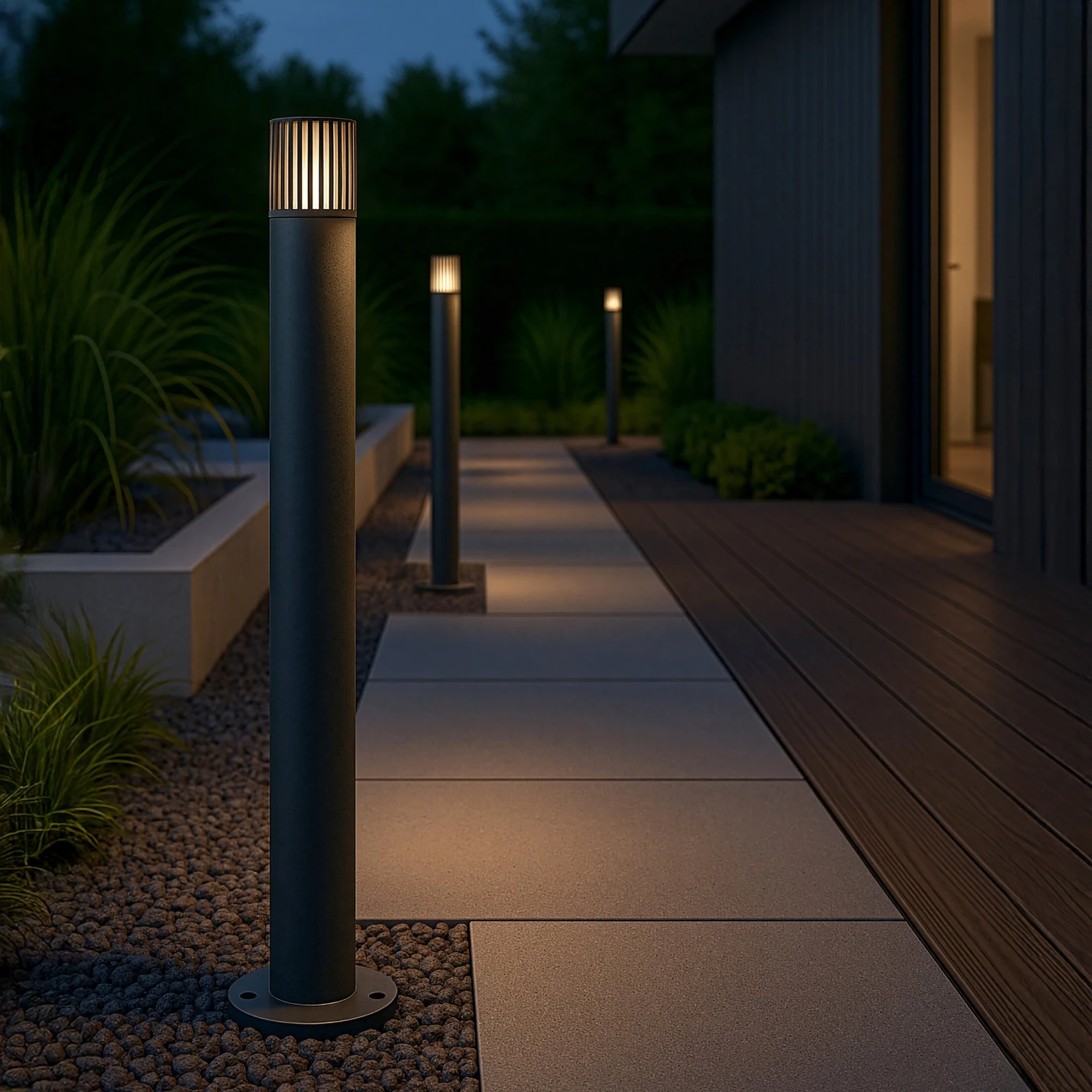 Outdoor floor light 1 x E27 – cylindrical, grey, IP54
