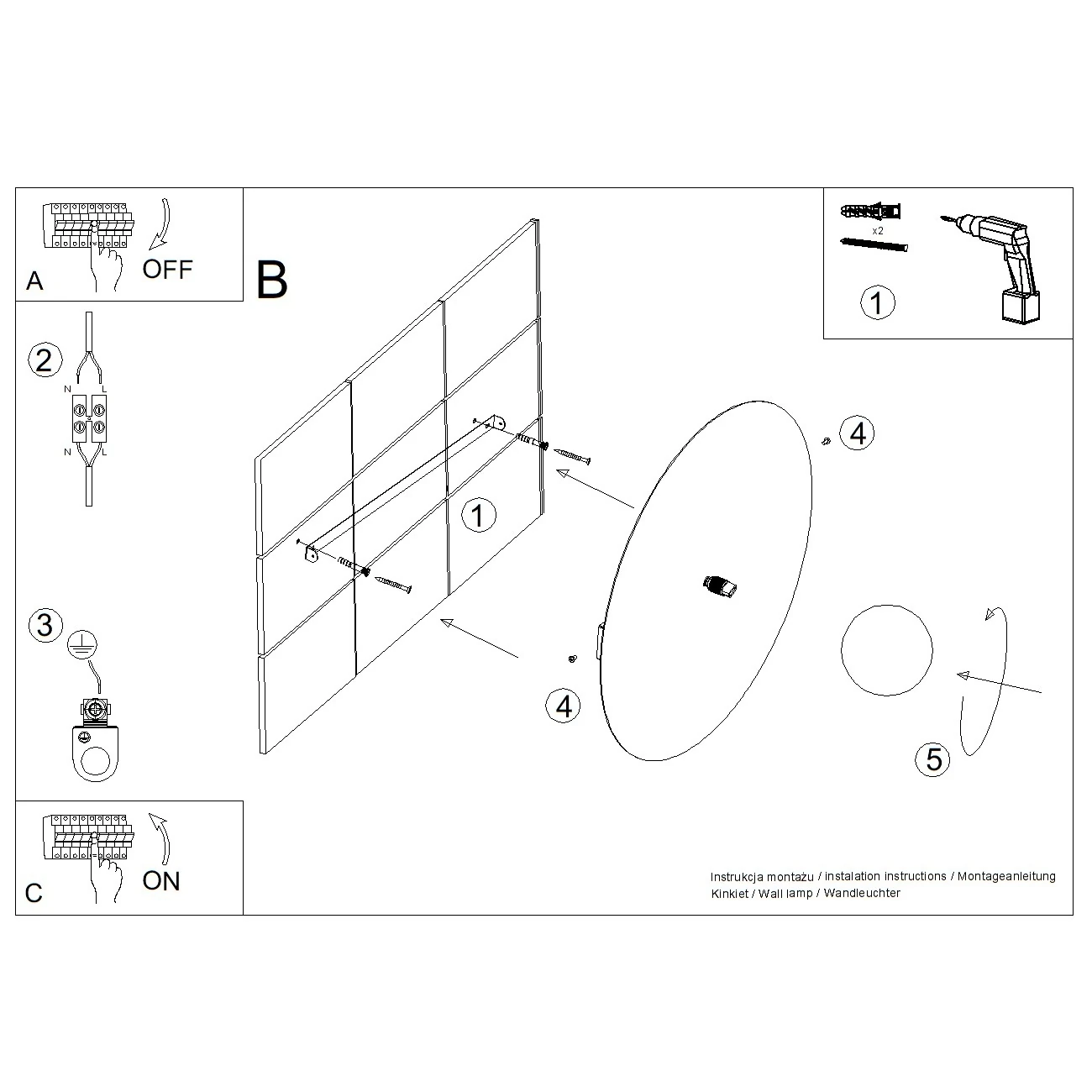 Wall lamp 50 cm – square, brown, glass detail