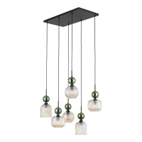SOPHIA pendant light 6xE14 – green and cognac glass, black frame - Image 2