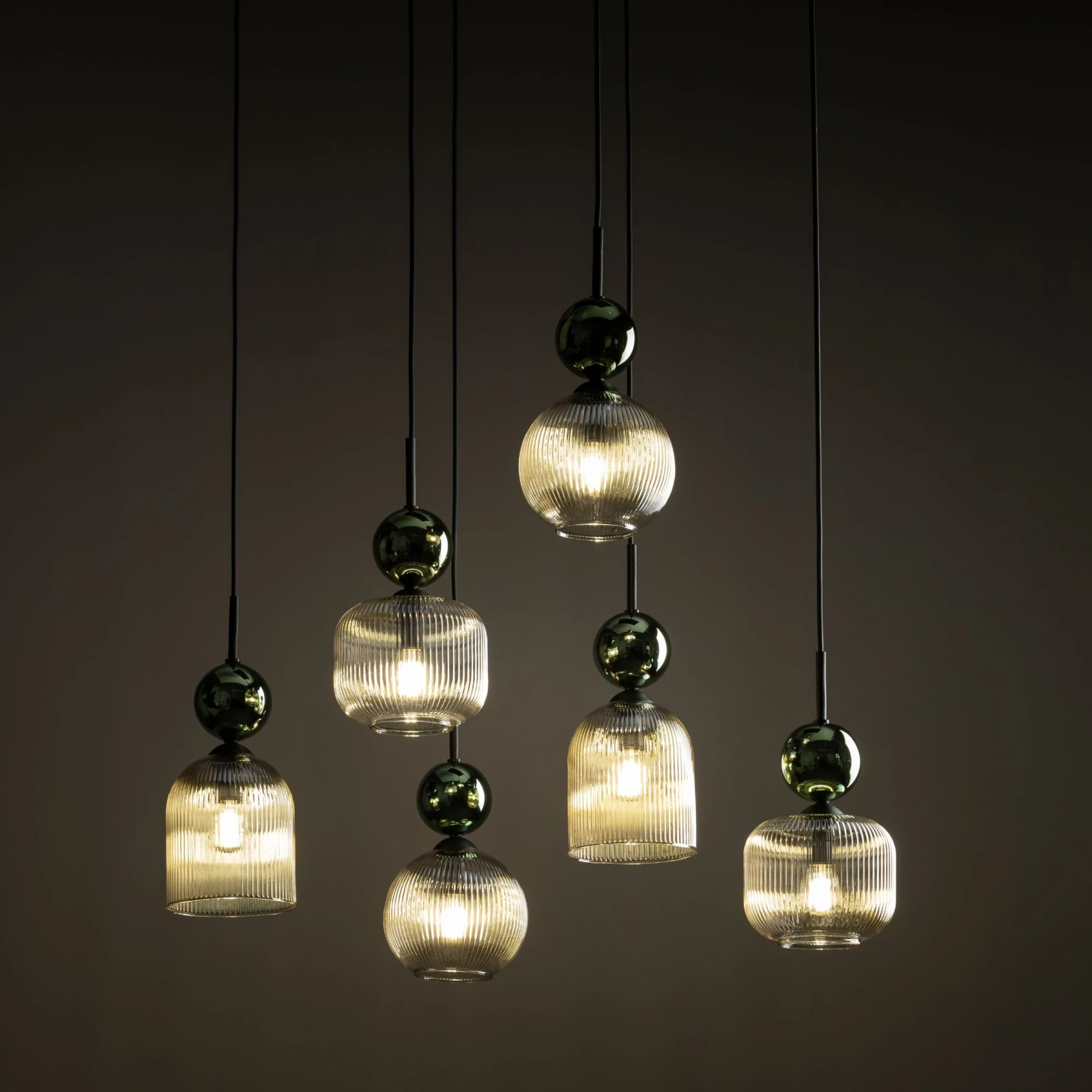 SOPHIA pendant light 6xE14 – green and cognac glass, black frame