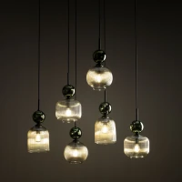 SOPHIA pendant light 6xE14 – green and cognac glass, black frame - Image 3