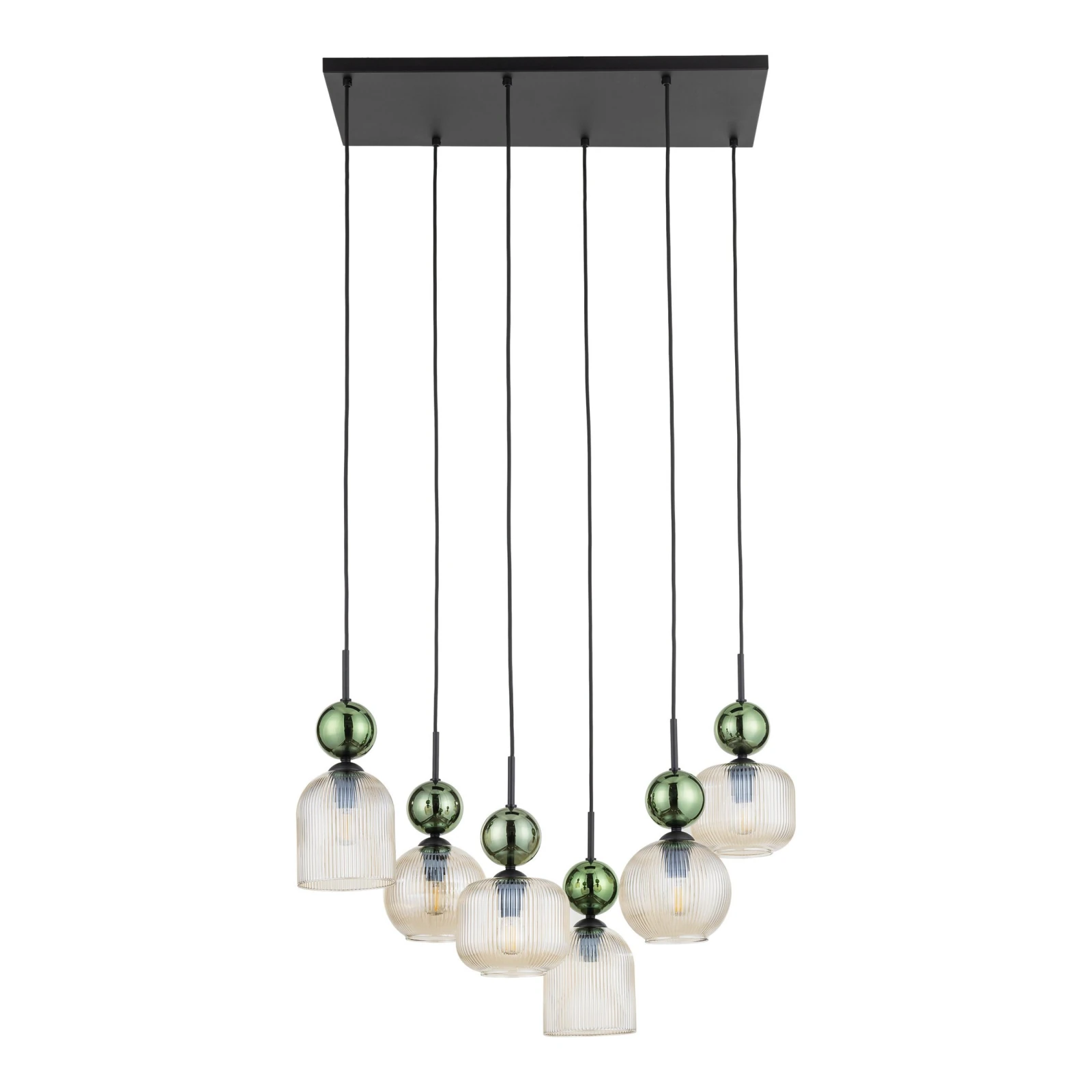 SOPHIA pendant light 6xE14 – green and cognac glass, black frame