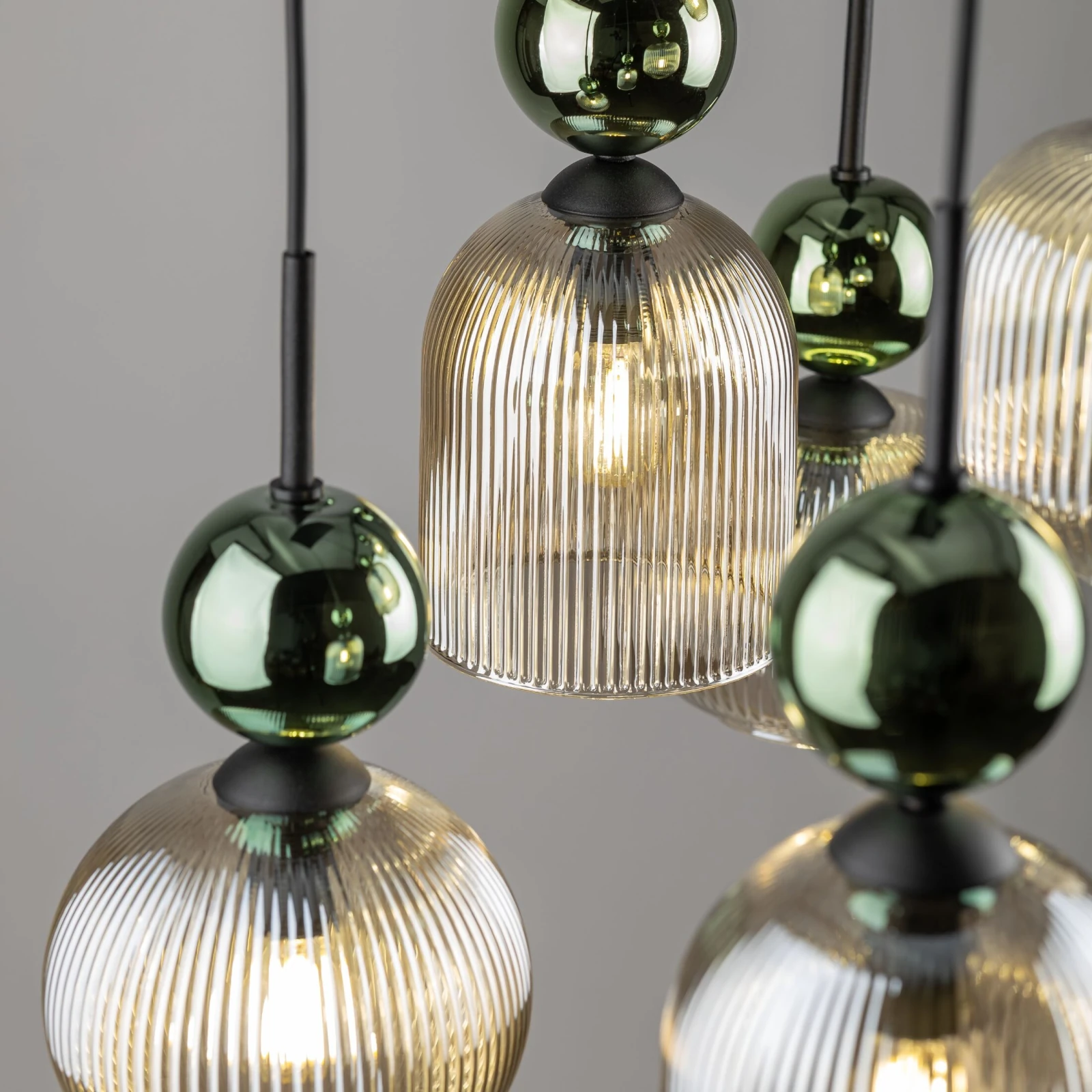 SOPHIA pendant light 6xE14 – green and cognac glass, black frame