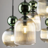 SOPHIA pendant light 6xE14 – green and cognac glass, black frame - Image 5