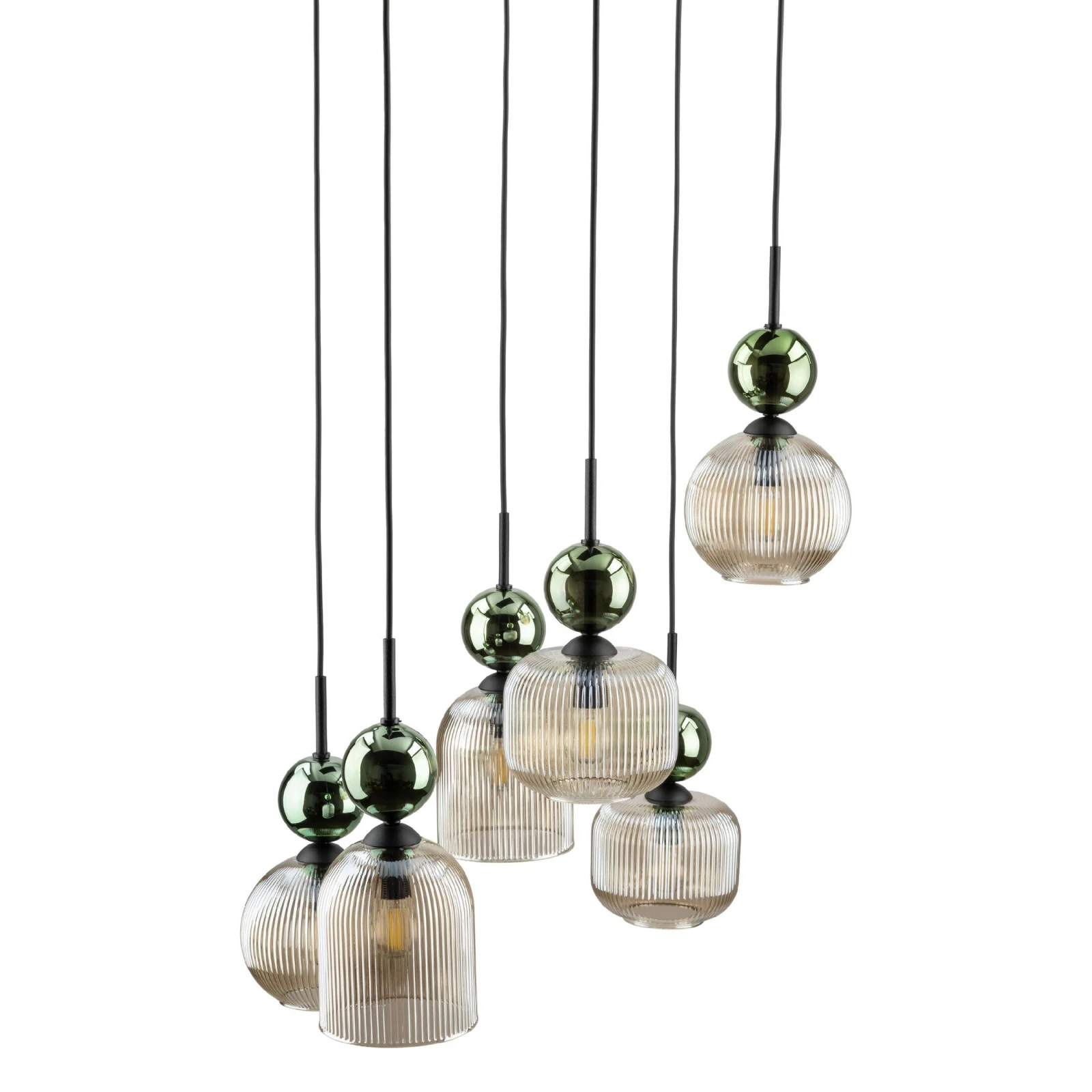 SOPHIA pendant light 6xE14 – green and cognac glass, black frame