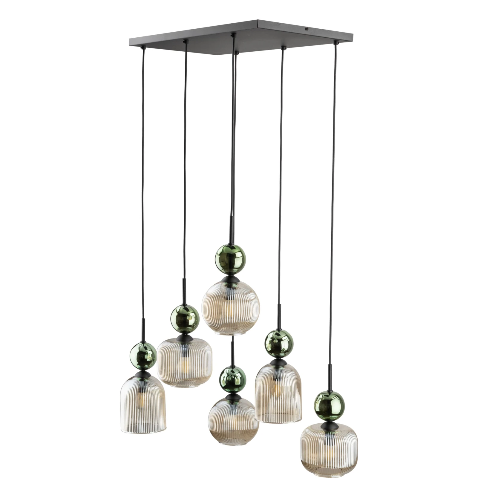 SOPHIA pendant light 6xE14 – green and cognac glass, black frame