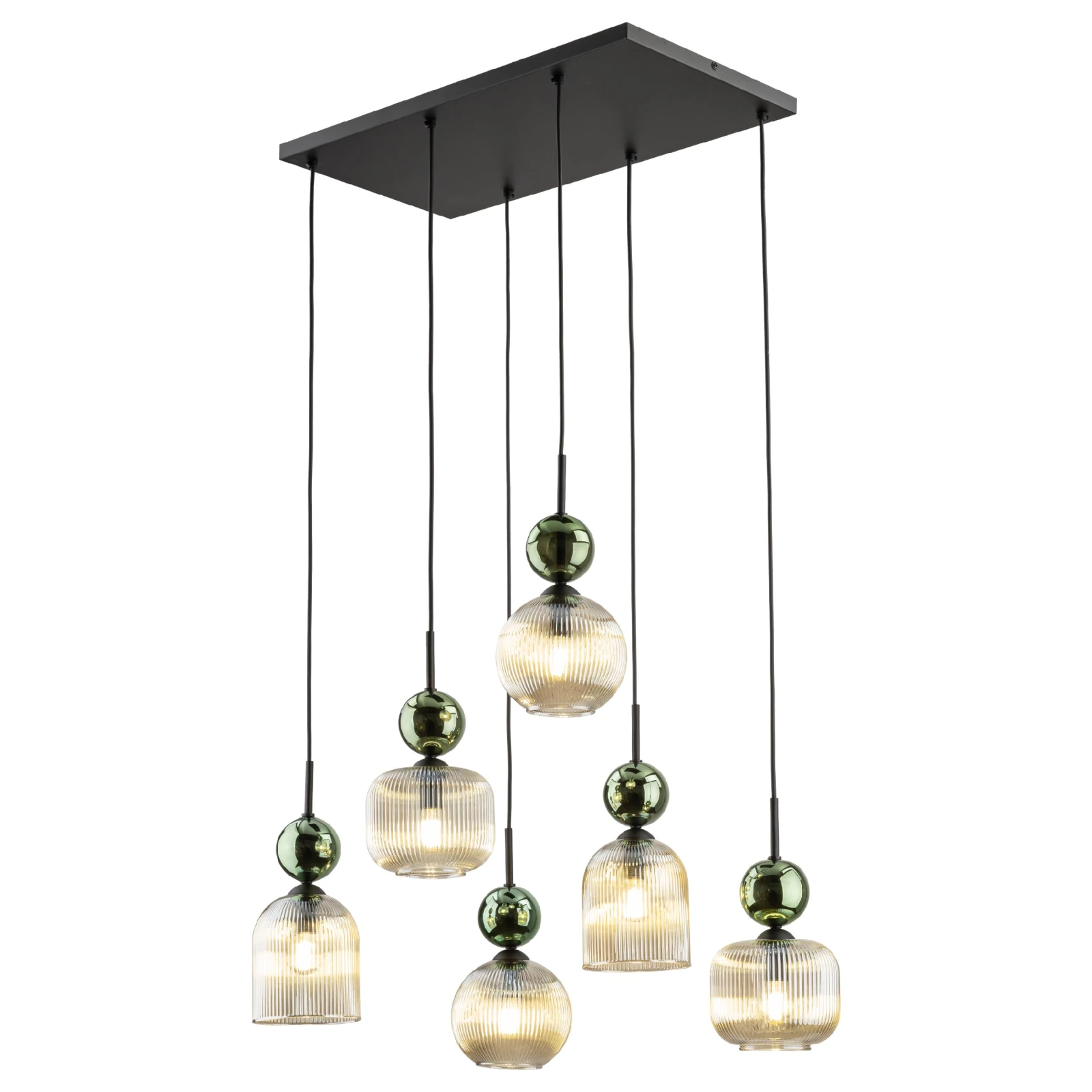 SOPHIA pendant light 6xE14 – green and cognac glass, black frame