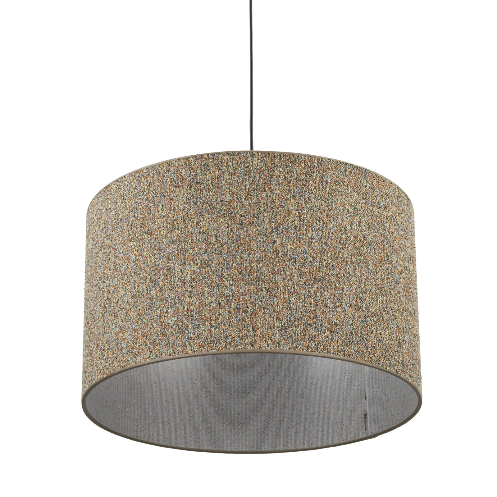 VELLUM pendant light – cylindrical, black, textured multicolor shade