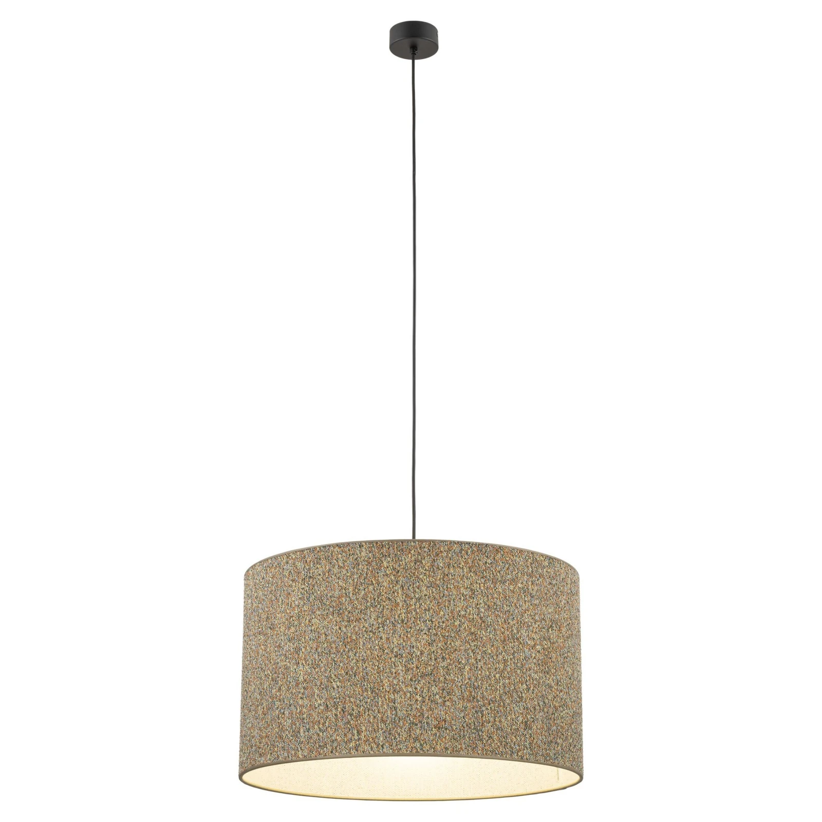 VELLUM pendant light – cylindrical, black, textured multicolor shade