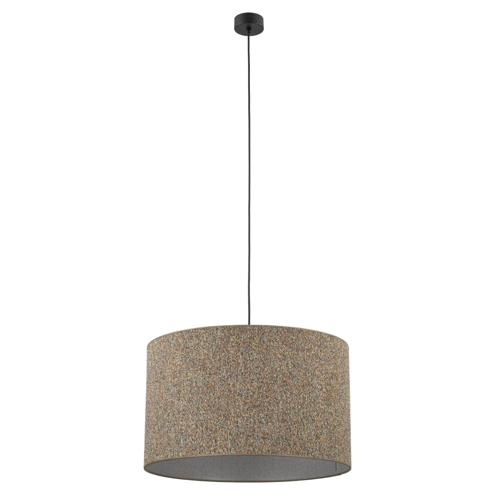 VELLUM pendant light – cylindrical, black, textured multicolor shade