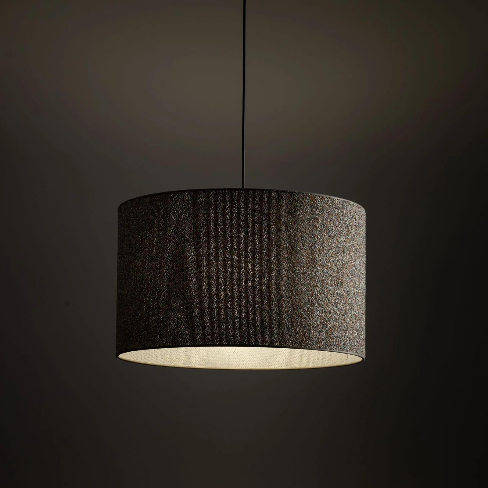 VELLUM pendant light – cylindrical, black, textured multicolor shade