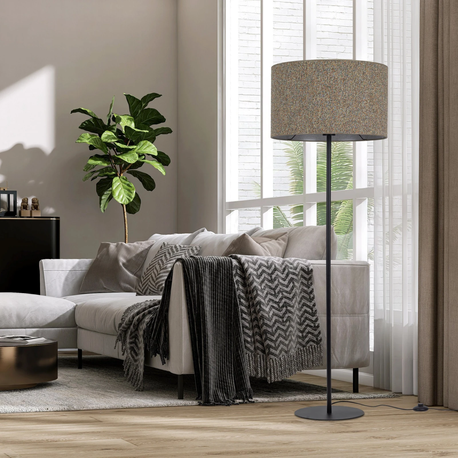 VELLUM floor lamp – black, textured multicolor fabric shade