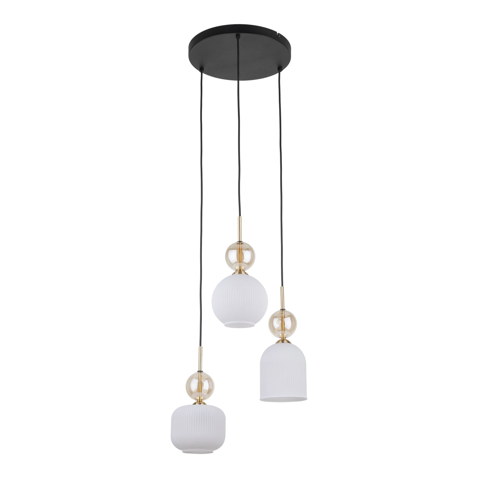Triple ceiling light 3x10 W – round, cognac ribbed glass