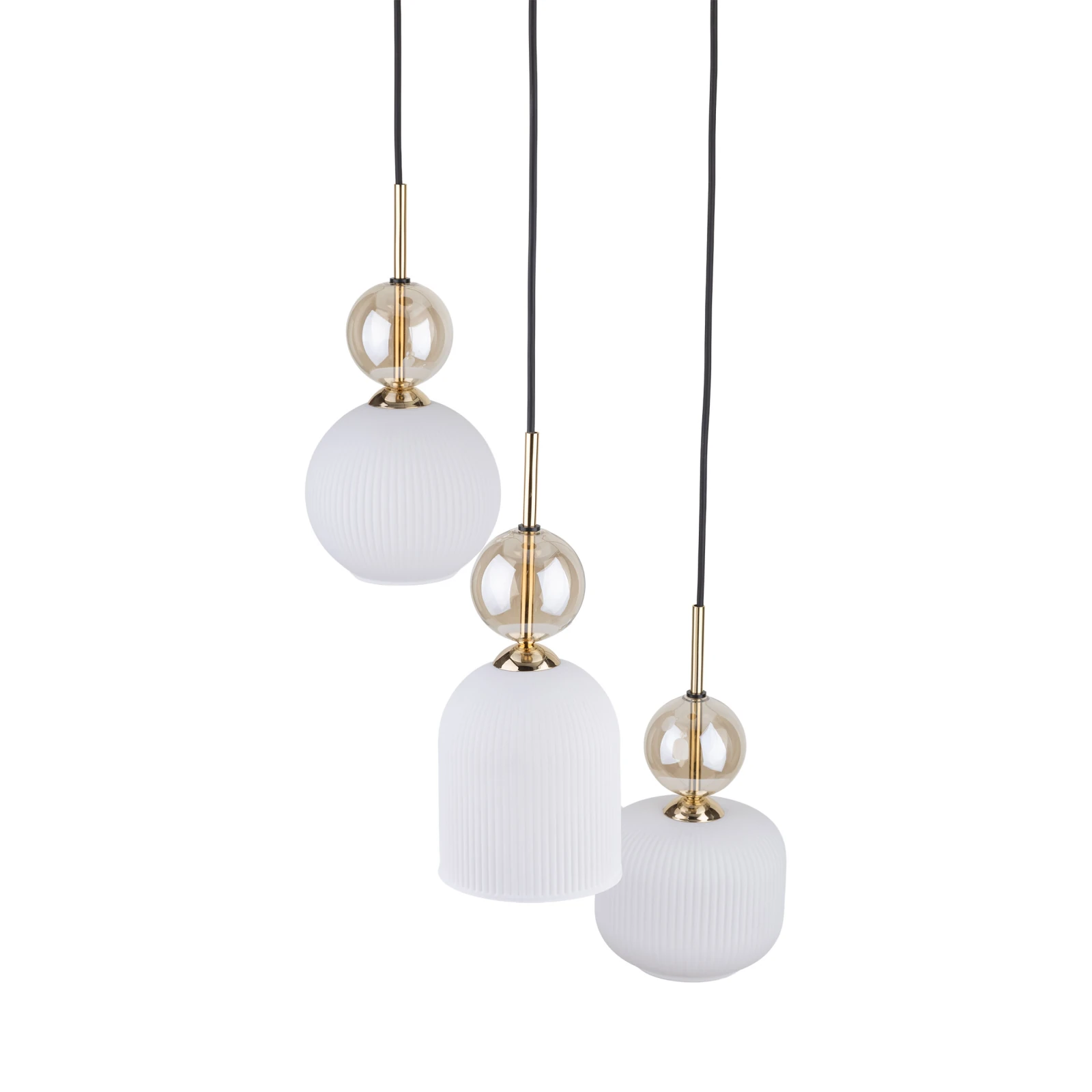 Triple ceiling light 3x10 W – round, cognac ribbed glass