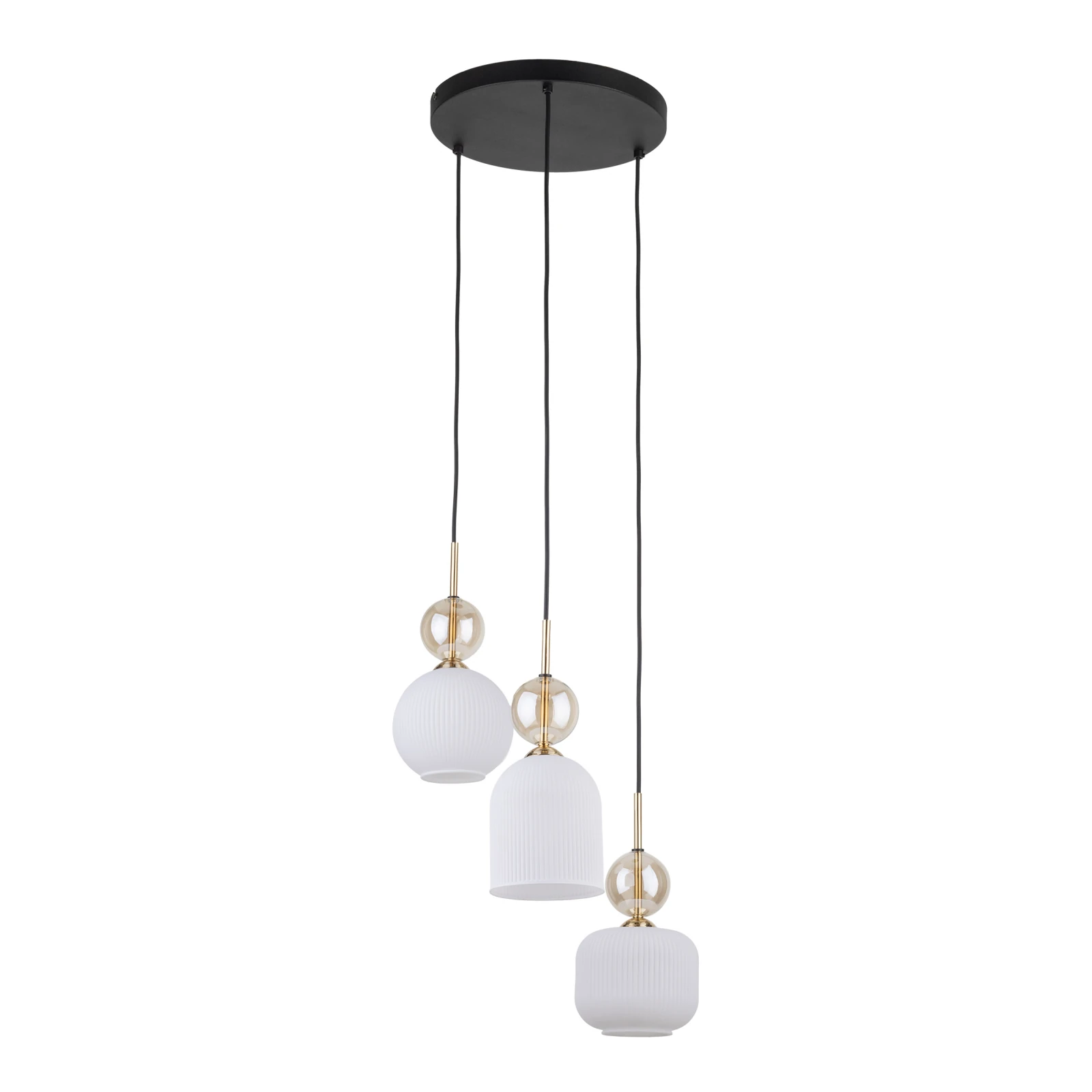 Triple ceiling light 3x10 W – round, cognac ribbed glass