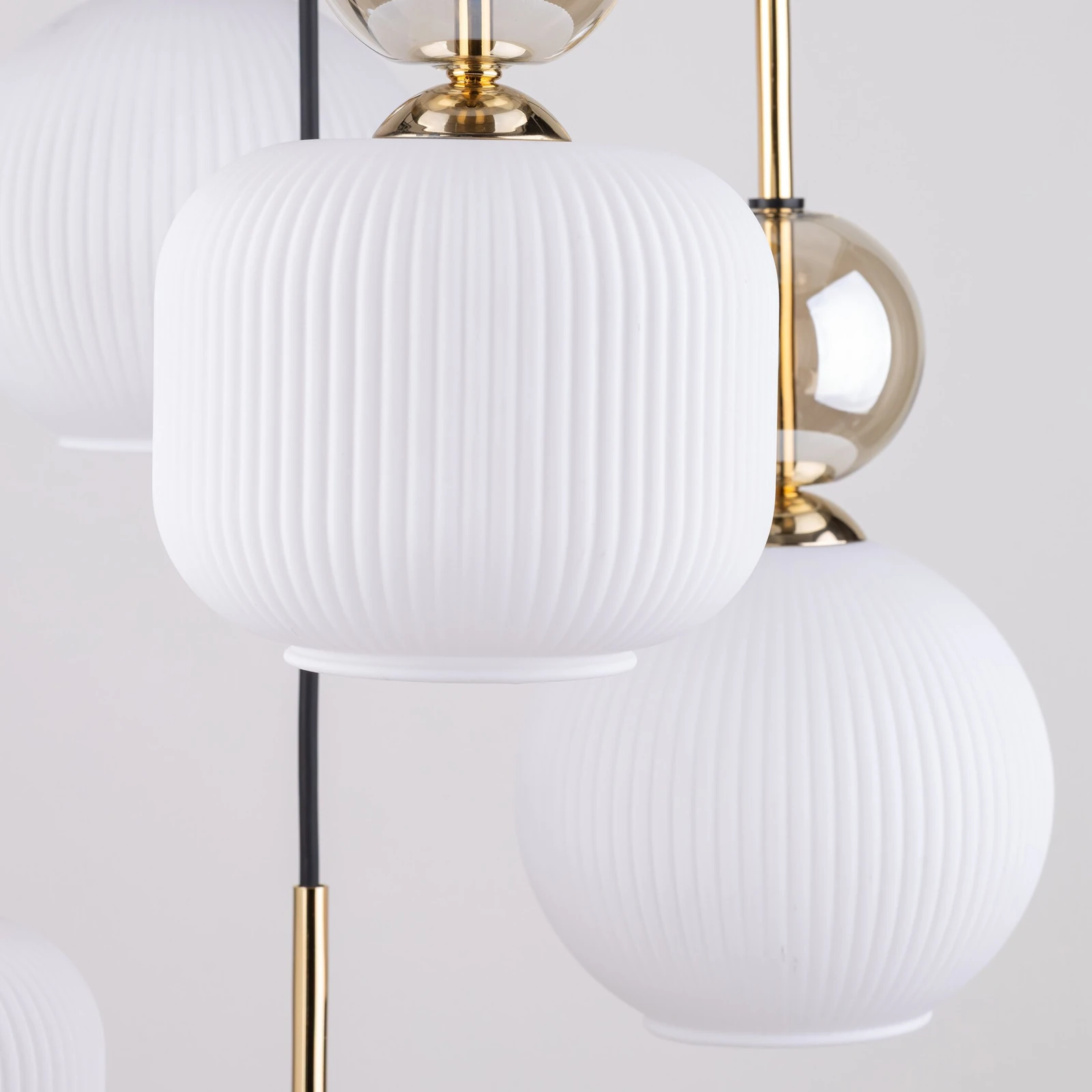 Ceiling fixture 5-light – cognac ribbed glass, white base