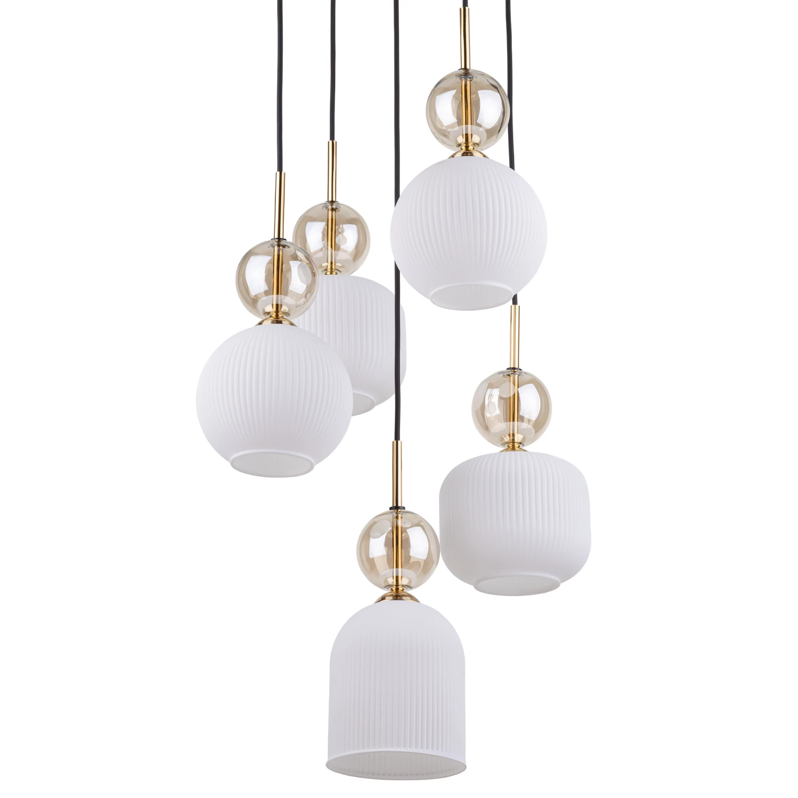 Ceiling fixture 5-light – cognac ribbed glass, white base