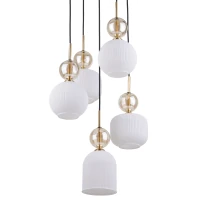 Ceiling fixture 5-light – cognac ribbed glass, white base - Image 7