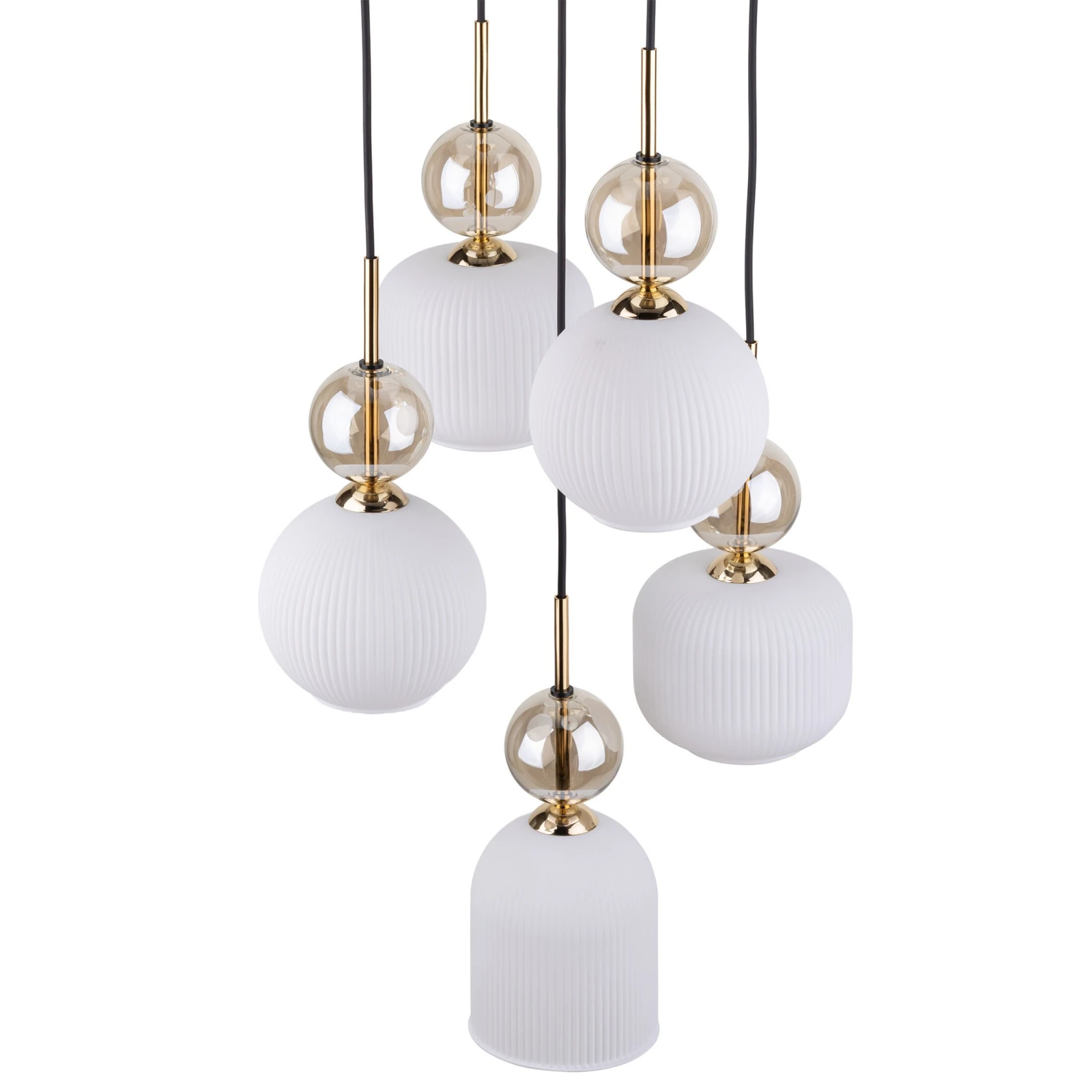 Ceiling fixture 5-light – cognac ribbed glass, white base