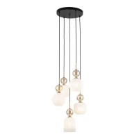 Ceiling fixture 5-light – cognac ribbed glass, white base - Image 9