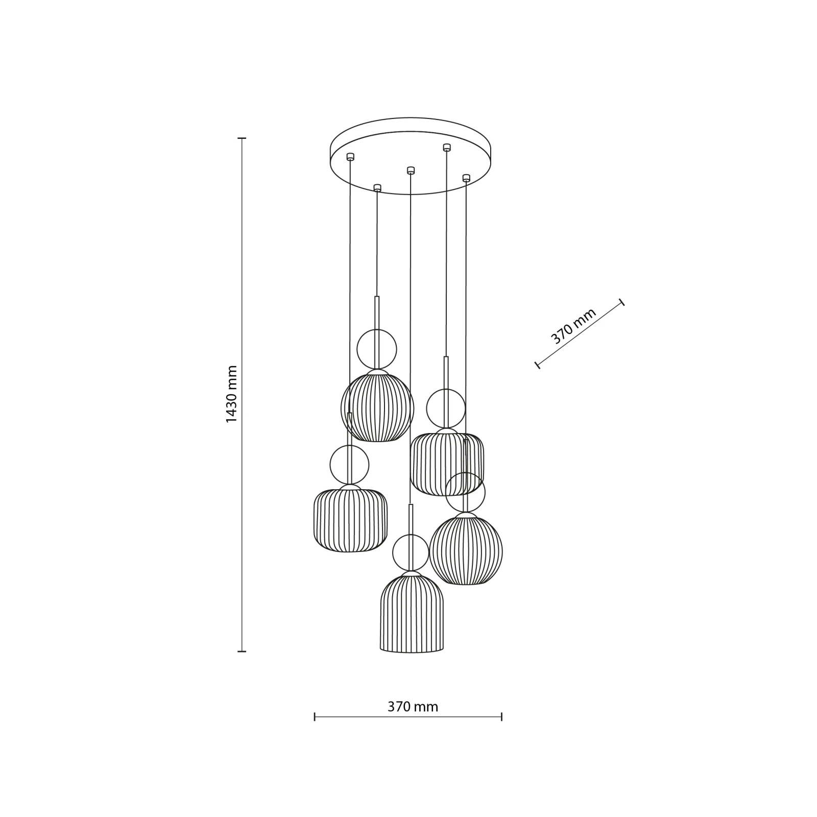Ceiling fixture 5-light – cognac ribbed glass, white base