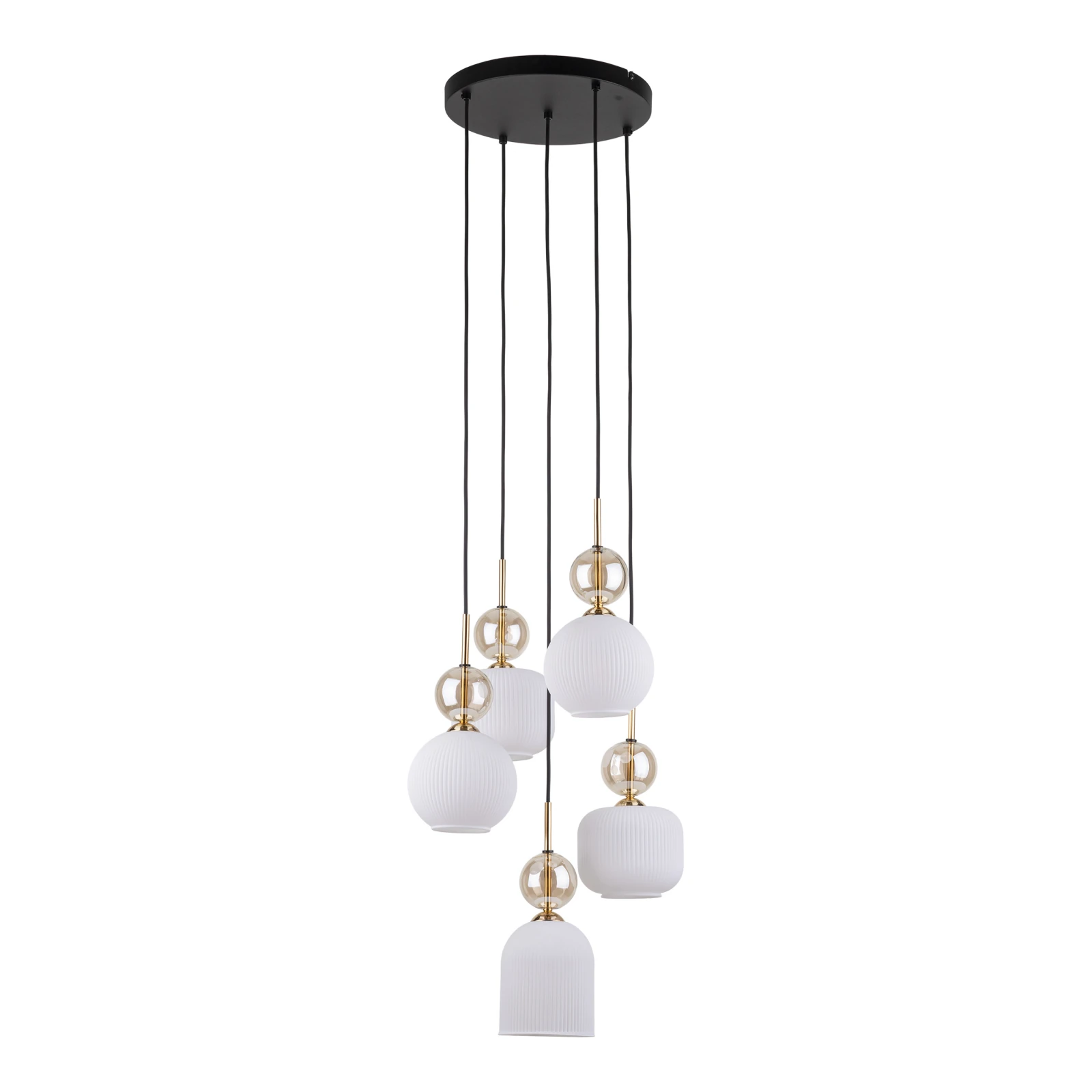 Ceiling fixture 5-light – cognac ribbed glass, white base