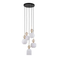 Ceiling fixture 5-light – cognac ribbed glass, white base - Image 2