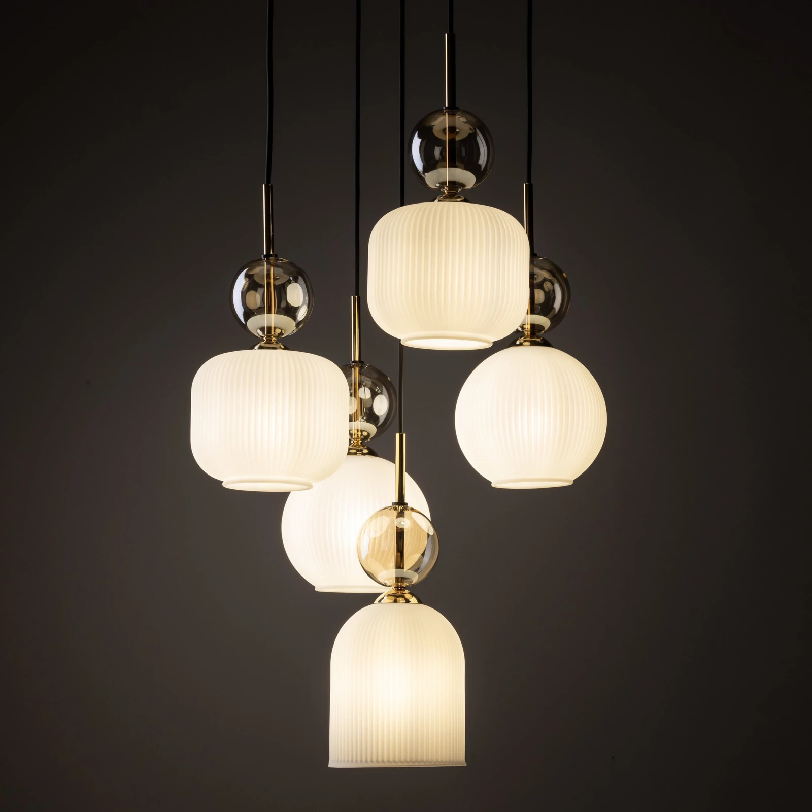 Ceiling fixture 5-light – cognac ribbed glass, white base