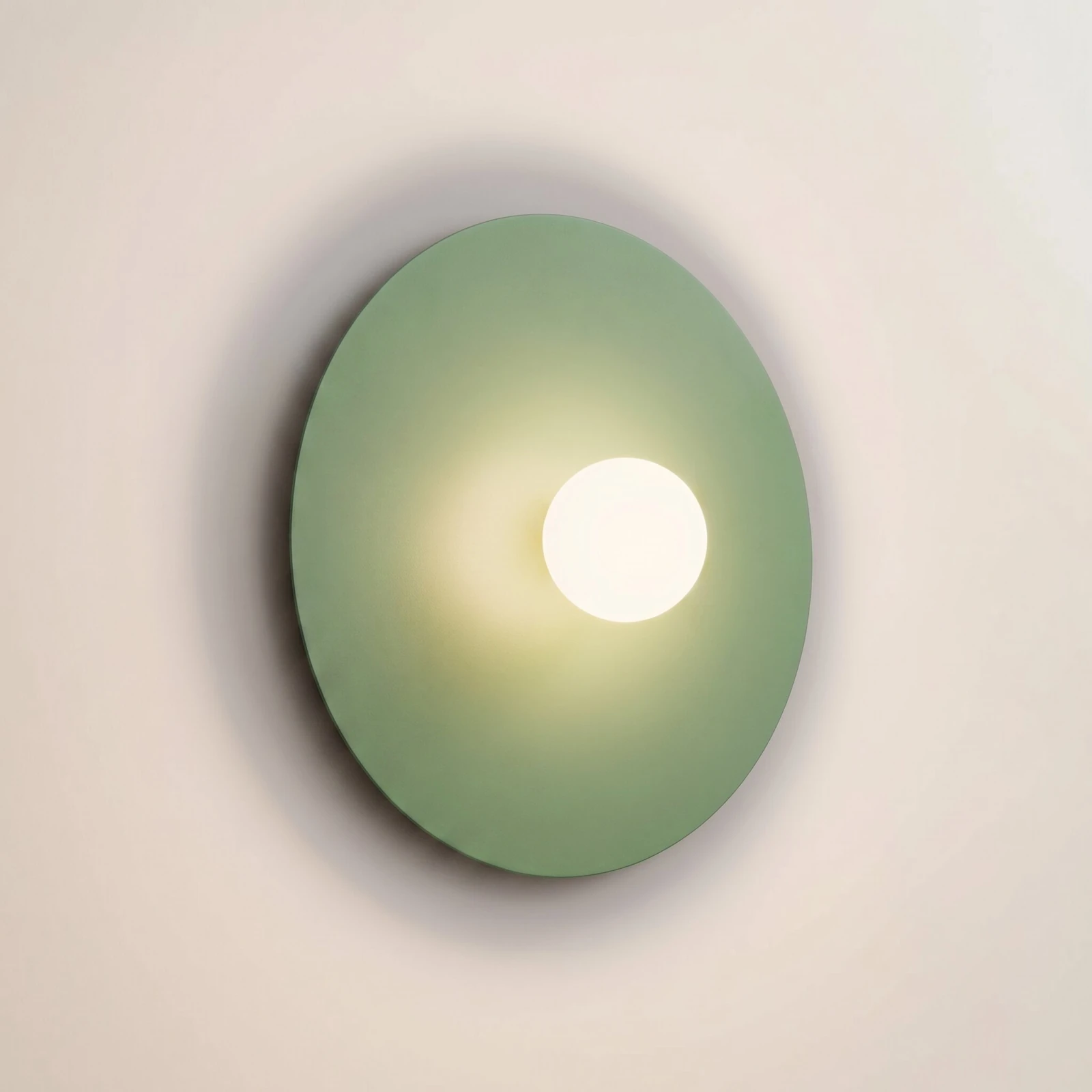 Wall lamp 50 cm – round form, sage finish, glass shade