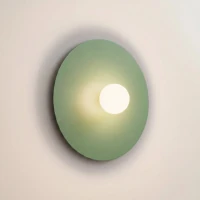 Wall lamp 50 cm – round form, sage finish, glass shade - Image 1