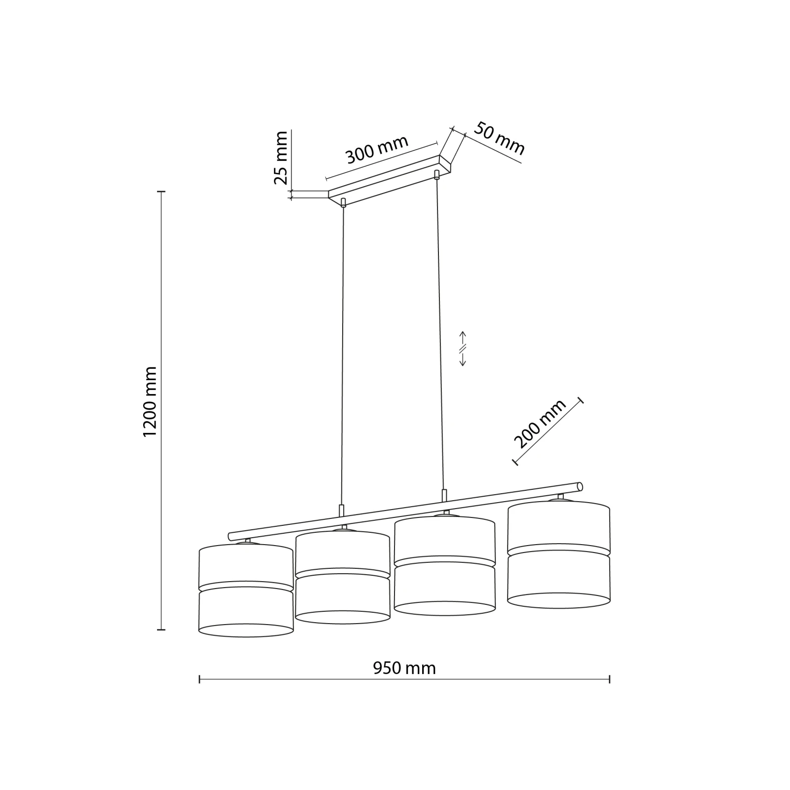 Pakabinamas šviestuvas CALMA 4xE27, linijinis, smėlio spalvos