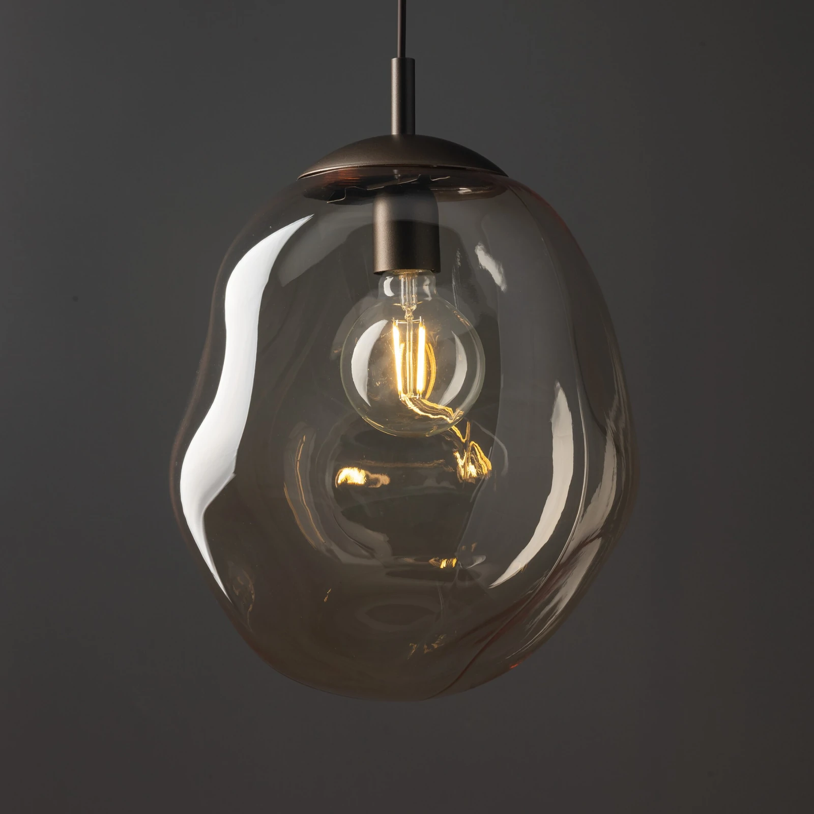 Pendant light LAVA L – brown glass shade, 1xE27