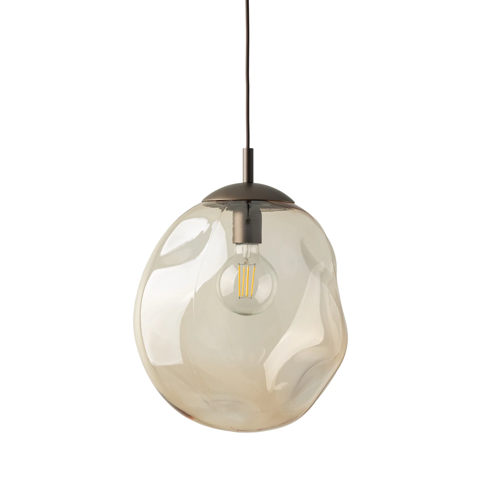 Pendant light LAVA L – brown glass shade, 1xE27