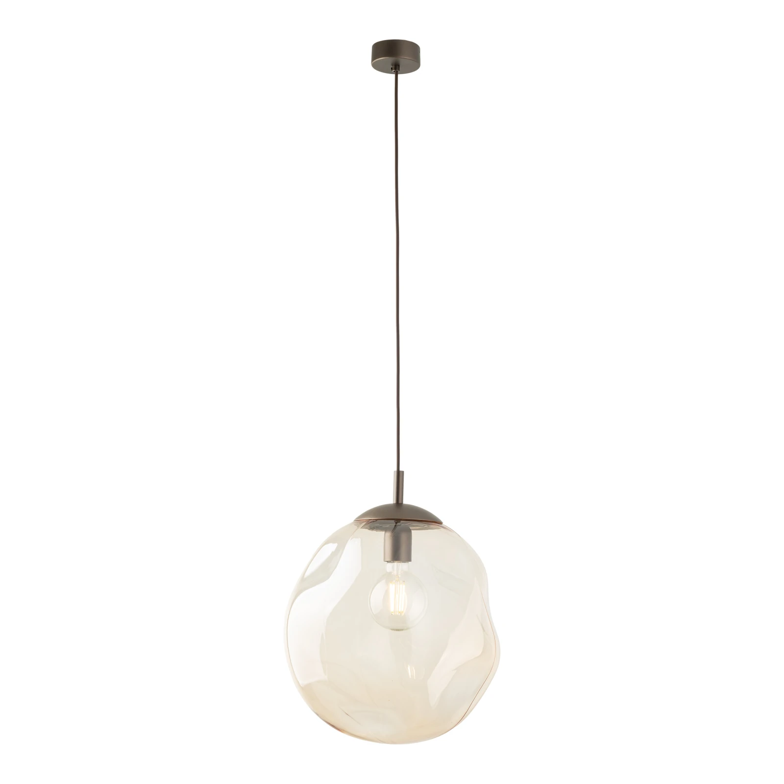 Pendant light LAVA L – brown glass shade, 1xE27