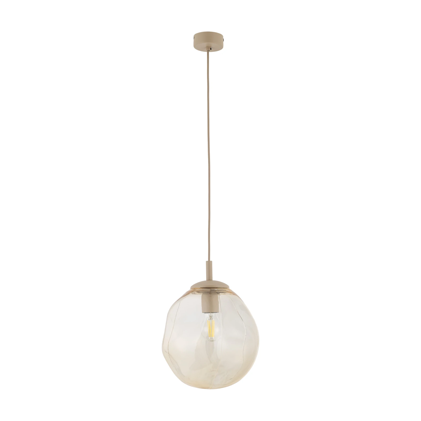 Pendant light LAVA M – beige glass shade, warm tone